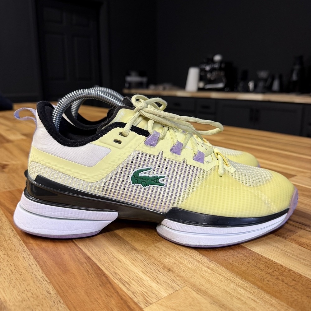 LACOSTE AG-LT23 ULTRA Tennis shoes  Yellow Purple men's Sz 8 Tennis Pickleball